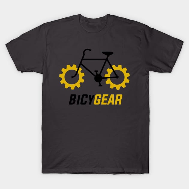 Black Bicycle w/ Yellow Gear Wheels T-Shirt by Freid